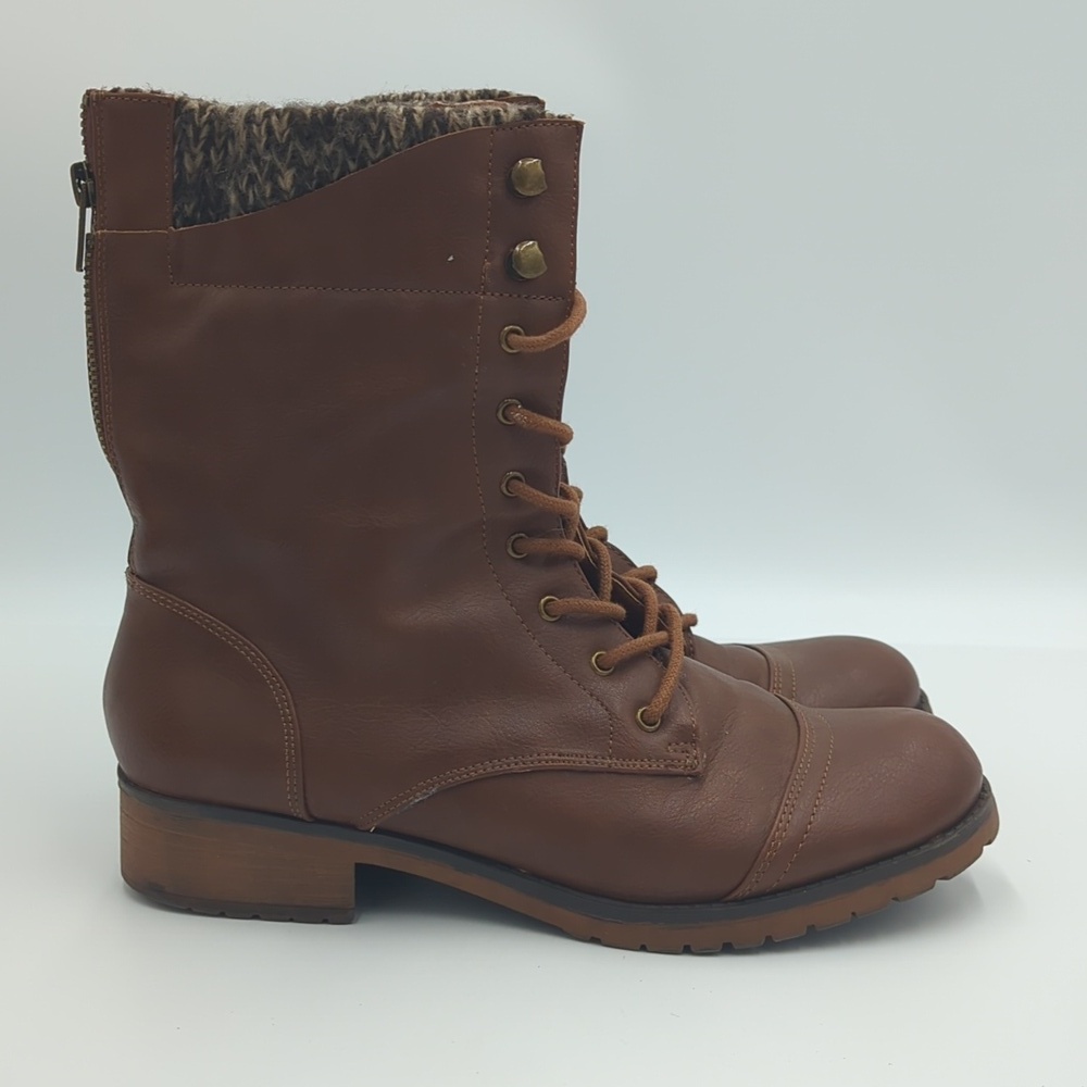 Report Brown Lace Up Combat Boots 8.5 Lug Sole Ankle Booties Moto Grunge Rustic